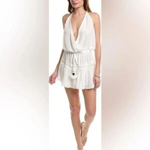 Ramy Brook Marla Mini Dress Halter Neck Backless White Medium